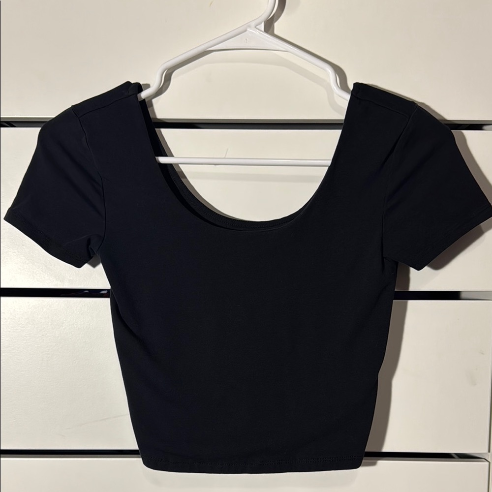 AERO Black Fitted Crop Top with Short Sleeves